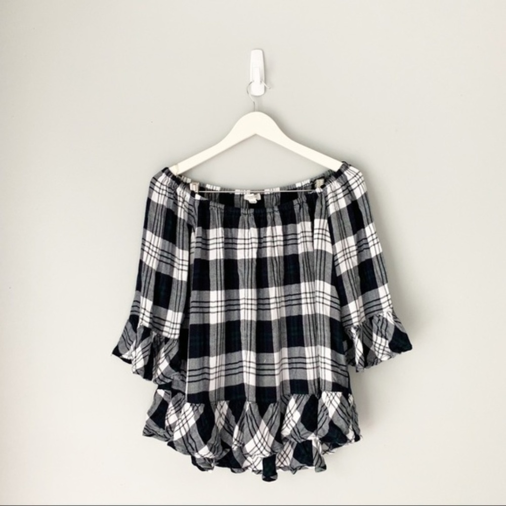 Beach Lunch Lounge Plaid Off Shoulder Top